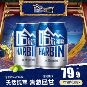 哈爾濱啤酒冰萃小嗨啤255ml24聽整箱易拉罐促銷裝